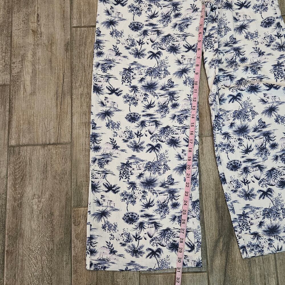 Abercrombie & Fitch Linen Blend Pants Women L Long NEW Blue White Print Wide Leg - Picture 4 of 14